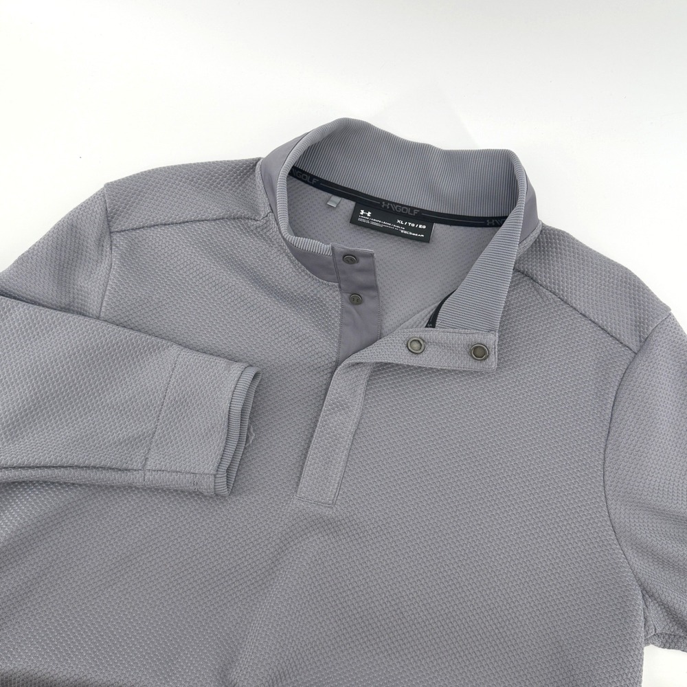 Under Armour Golf ColdGear Storm Pullover Mens XL Gray Textured Snap Mock Neck
